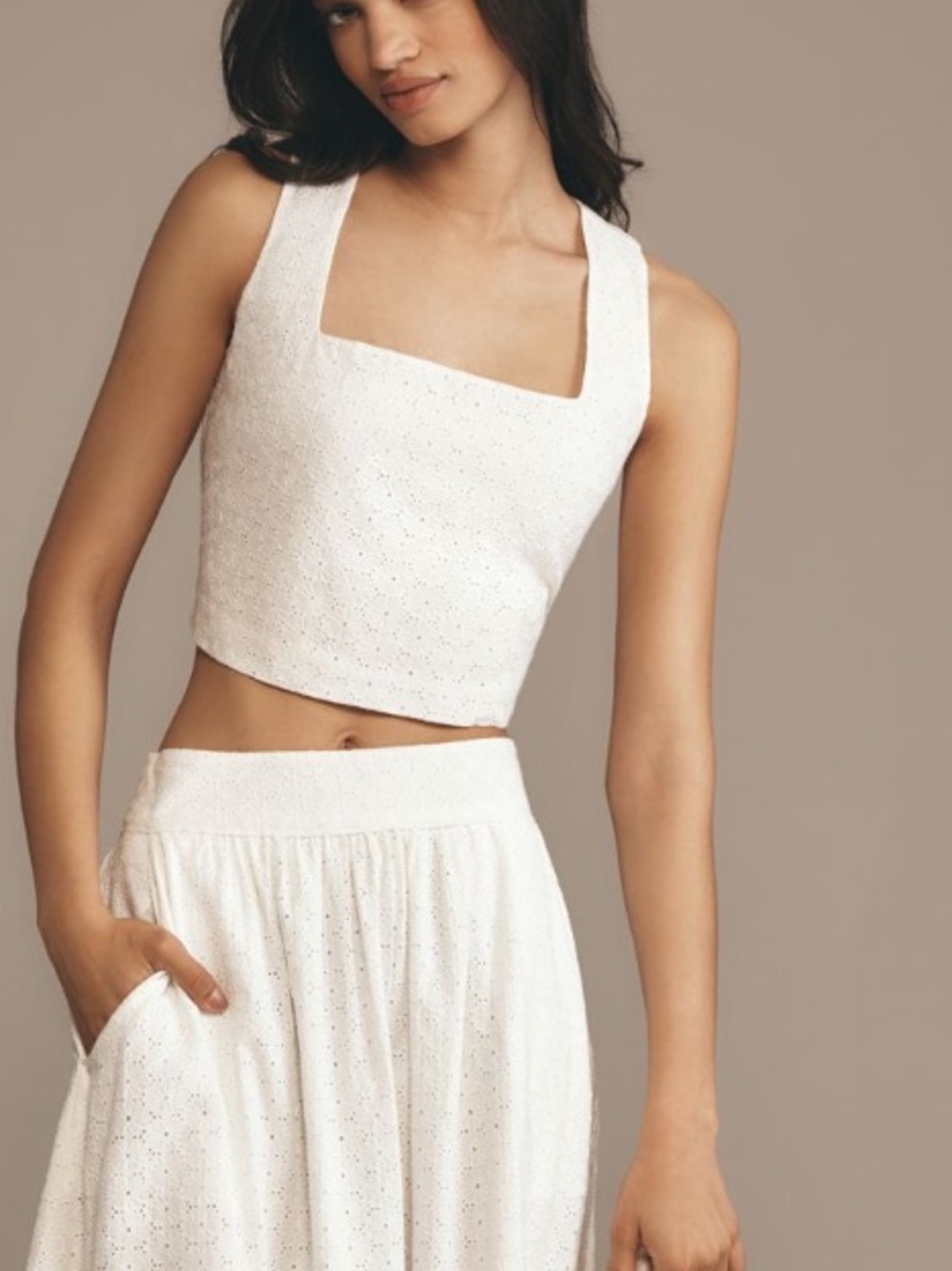 PAIGE White Eyelet Square-Neck Crop Top. Size L. MSRP $179 - Picture 5 of 16